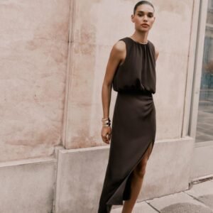 GATHERED WAIST MIDI DRESS